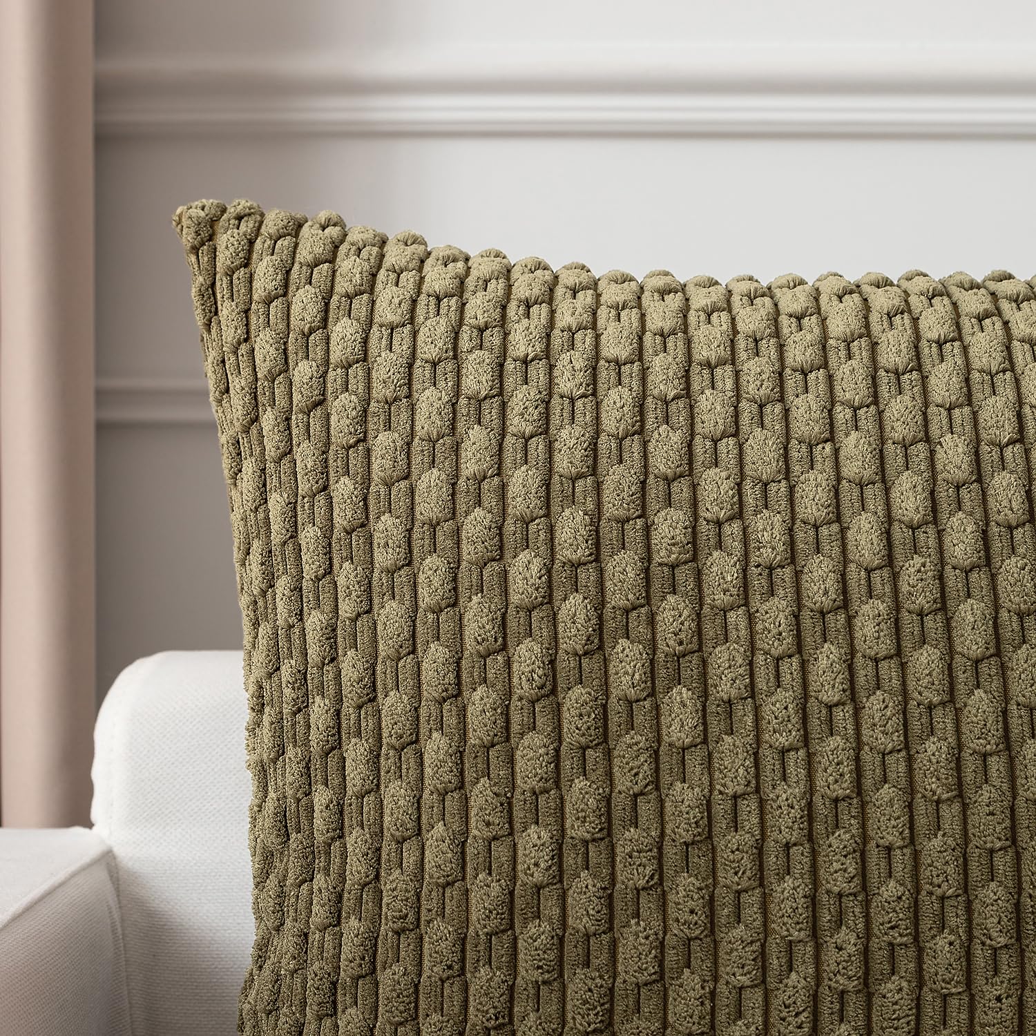 Kevin Textile Pack Of 2 Corduroy Decorative Throw Pillow Covers 18X18 Inch Soft Boho Striped Pillow Covers Modern Farmhouse Home Decor For Sofa Living Room Couch Bed Olive Green