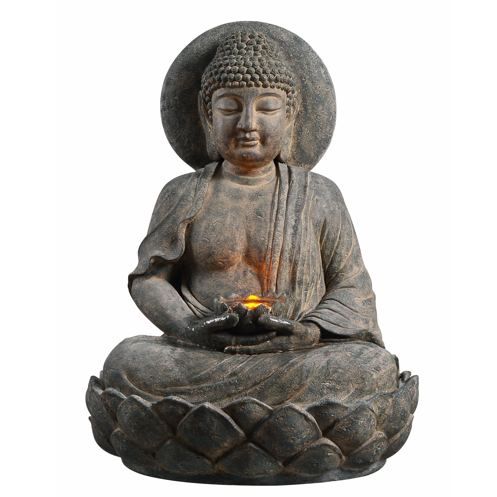 Teamson Home Buddha Zen Statue Water Fountain With Led Light And Pump For Outdoor Patio Garden Backyard Decking, 28 Inch Height,