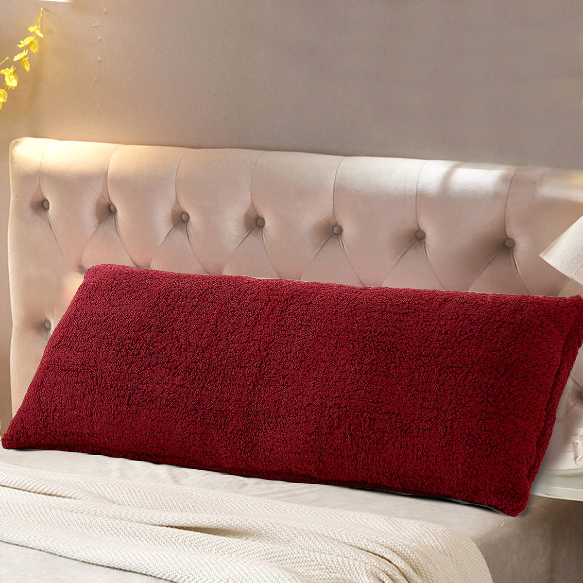 Reafort Ultra Soft Sherpa Body Pillow Cover/Case With Zipper Closure 21'X54' (21'X54' Body Pillow Cover, Red)