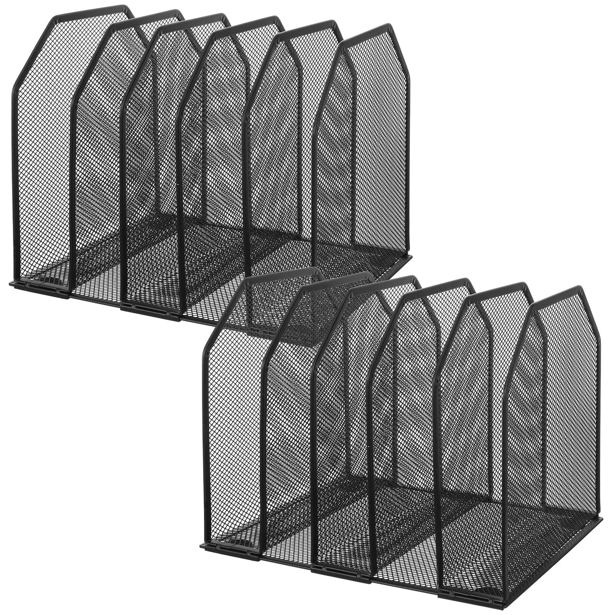 mekueeex Vertical File Organizer for Desk, 2 Pcs Metal Mesh Holder with 5 Compartments, Desktop Document Storage Stand & File Fo