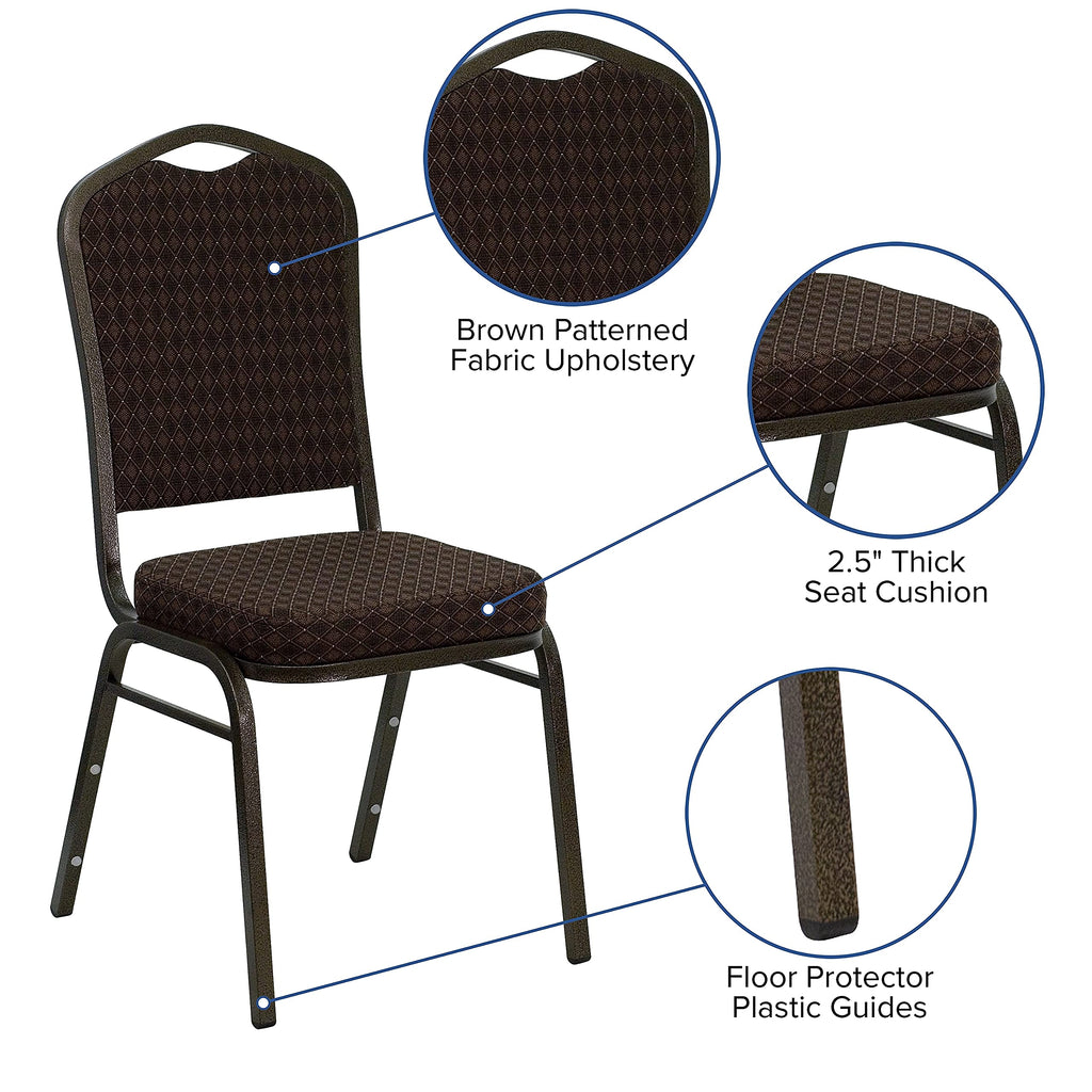 Flash Furniture HERCULES Series Crown Back Stacking Banquet Chair in Brown Patterned Fabric - Gold Vein Frame