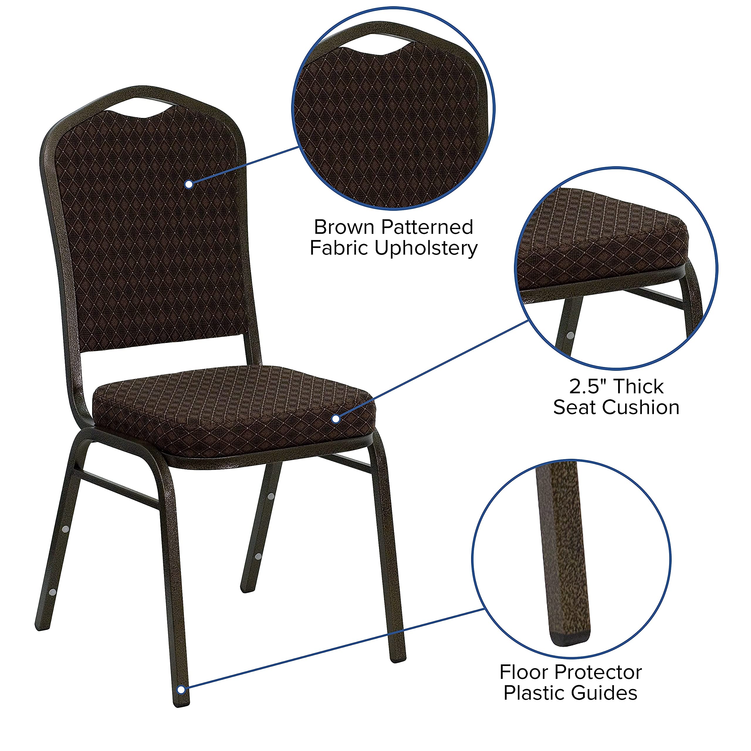 Flash Furniture HERCULES Series Crown Back Stacking Banquet Chair in Brown Patterned Fabric - Gold Vein Frame