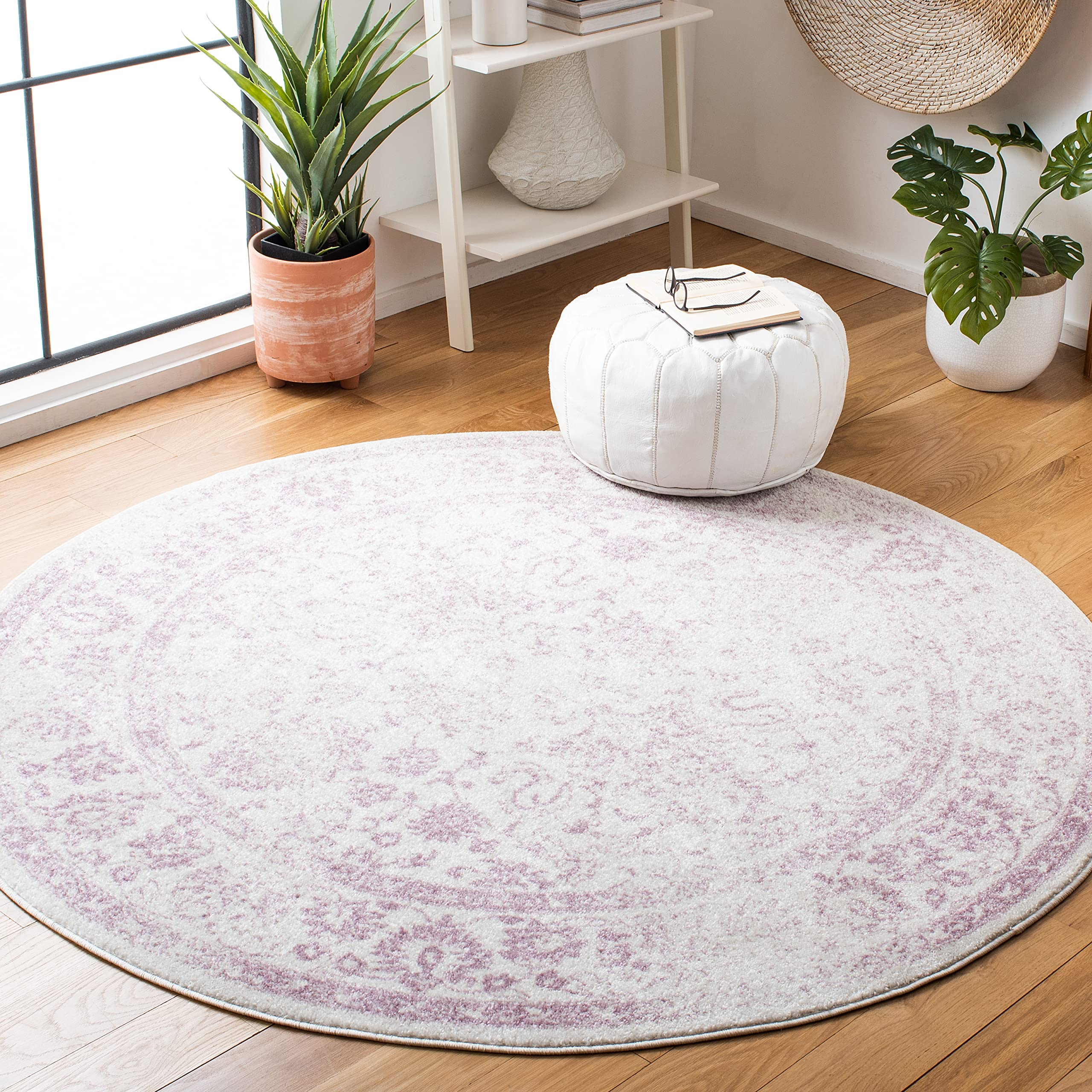 Safavieh Adirondack Collection Area Rug - 4 Round, Ivory & Lavender, Oriental Distressed Design, Non-Shedding & Easy Care, Idea