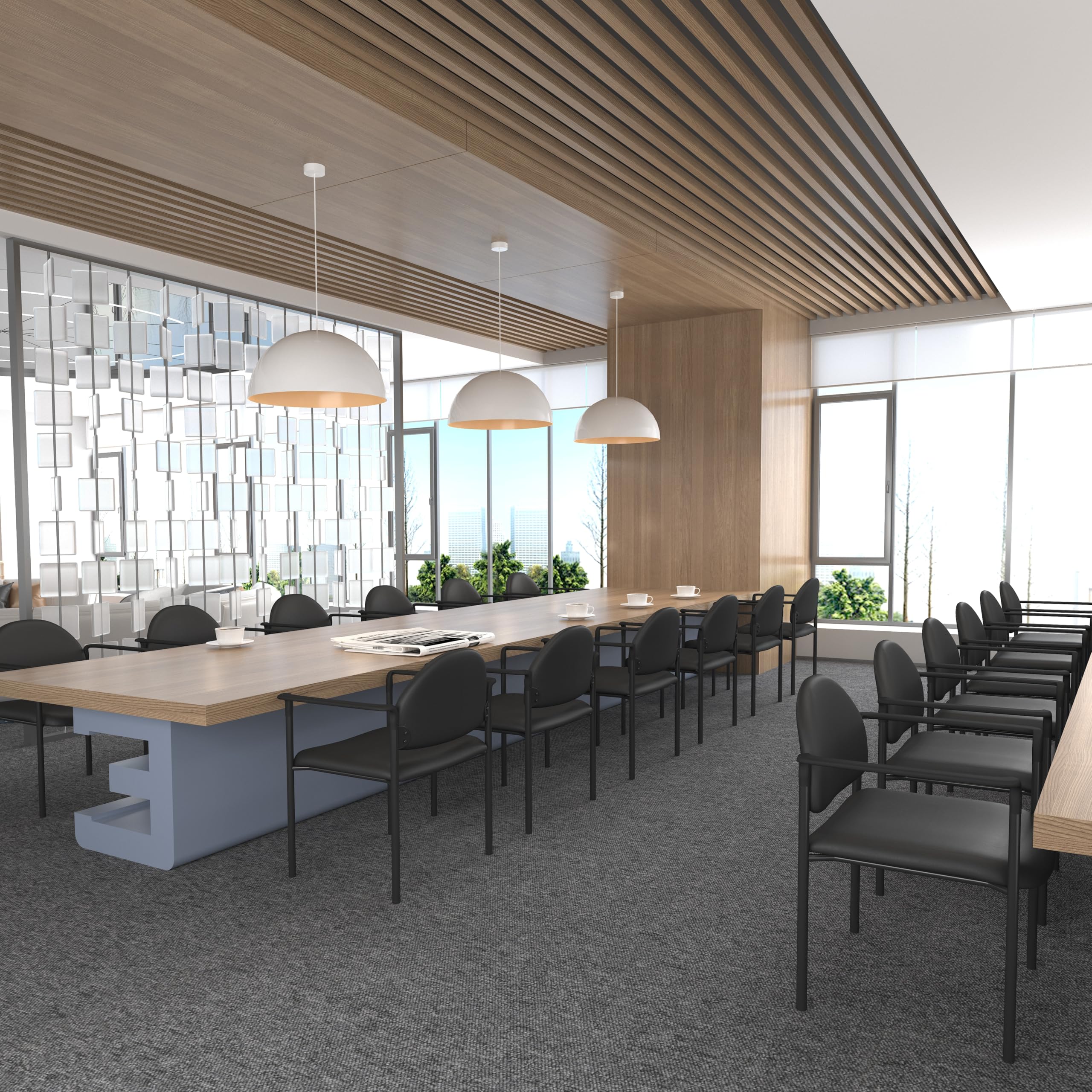 Boss Office Products Dimond Fabric Stacking Chair With Arms In Black