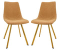 LeisureMod Markley Modern Leather Kitchen and Dining Chair with Gold Legs Set of 2, Light Brown