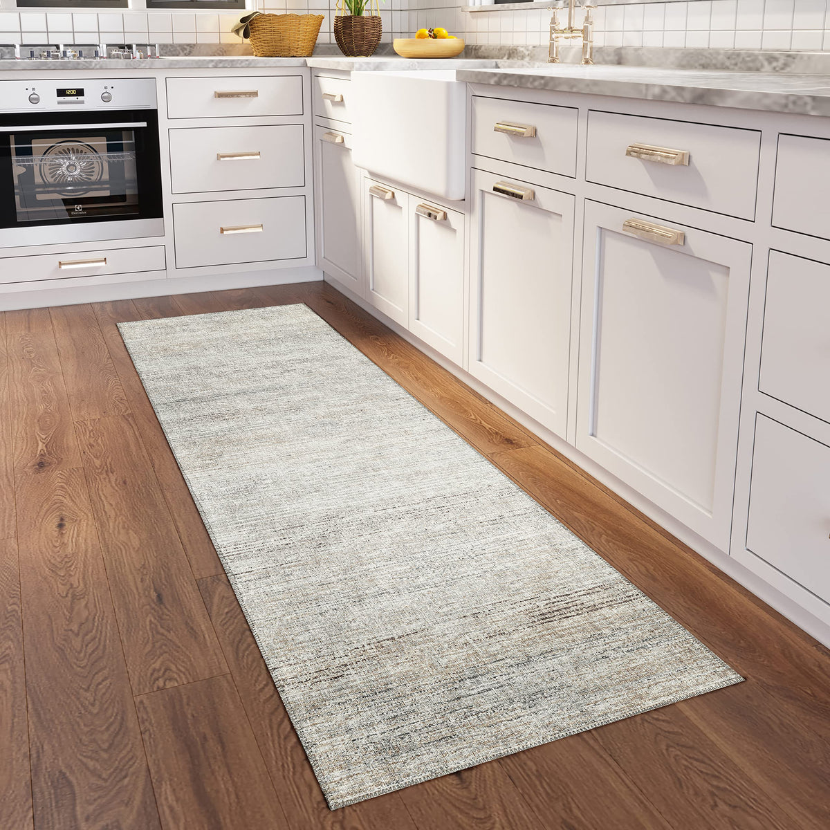 Addison Rugs Marston 2'3&quot; X 7'6&quot; Transitional Beige Indoor Outdoor Hallway Runner Rug, Stain Resistant Washable Carpet, Easy Clean, Non Shedding, Bedroom, Living Room, Dining Room, Kitchen Rug