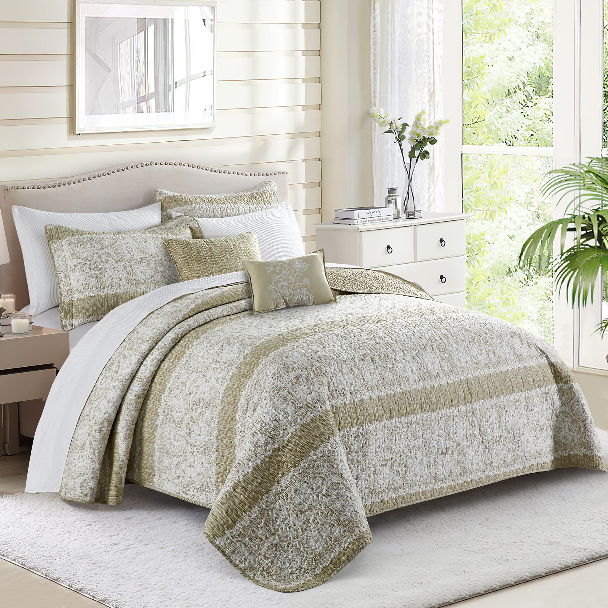 Home Soft Things Serenta Emma 5 Piece Printed Microfiber Quilts Set, Soft Lightweight Reversible Quilt Coverlet Bedspread Beddin