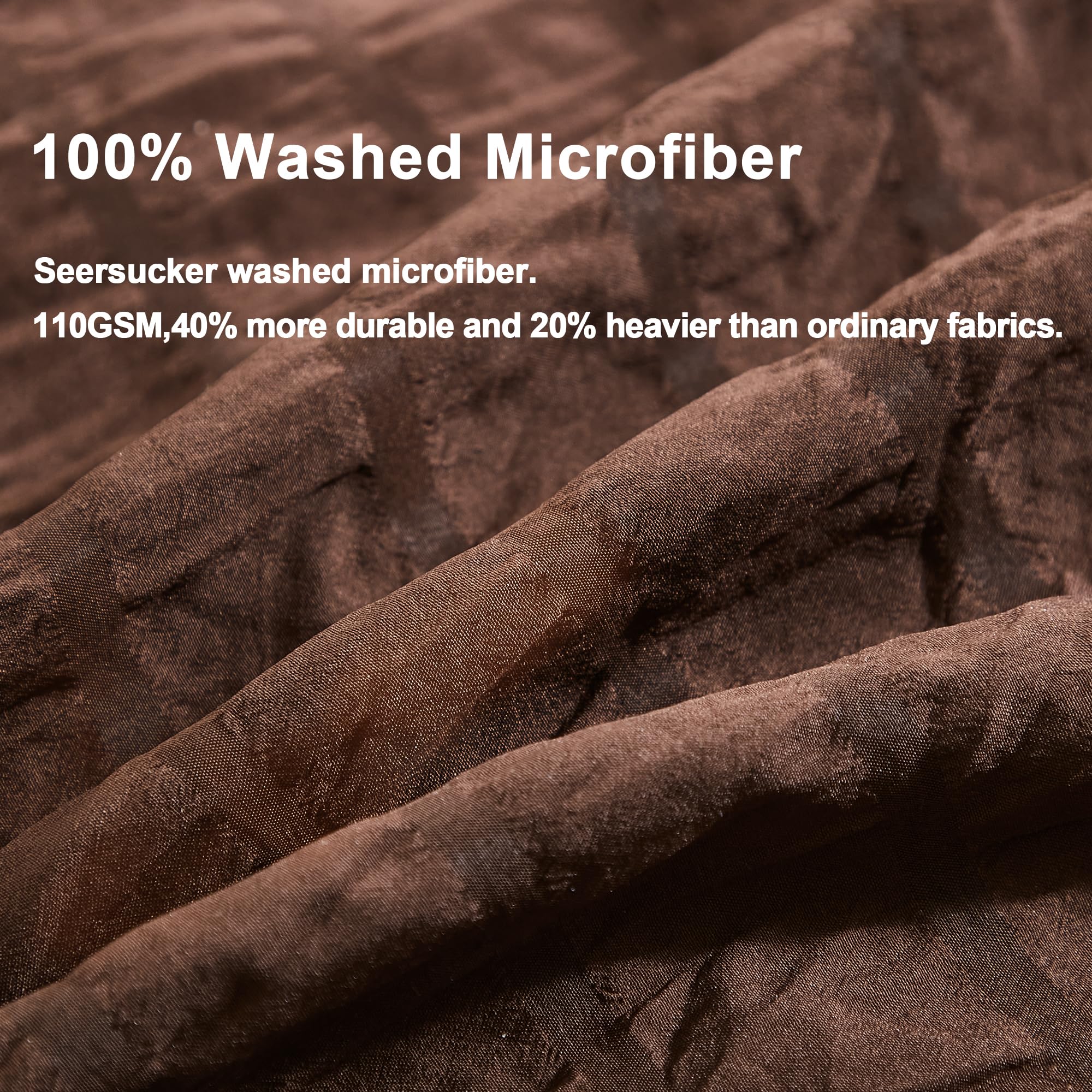 Avelom Brown Duvet Cover Full(80 X 90 Inches), 3 Pieces (1 Duvet Cover, 2 Pillow Cases),Seersucker Tripe Soft Washed Microfiber Textured Duvet Cover Set With Zipper Closure, Corner Ties