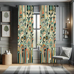 Ambesonne Abstract Modern Curtains, Leafy Silhouettes with Roundy Shapes Jumble Geometric Scandi, Window Treatments 2 Panel Set 