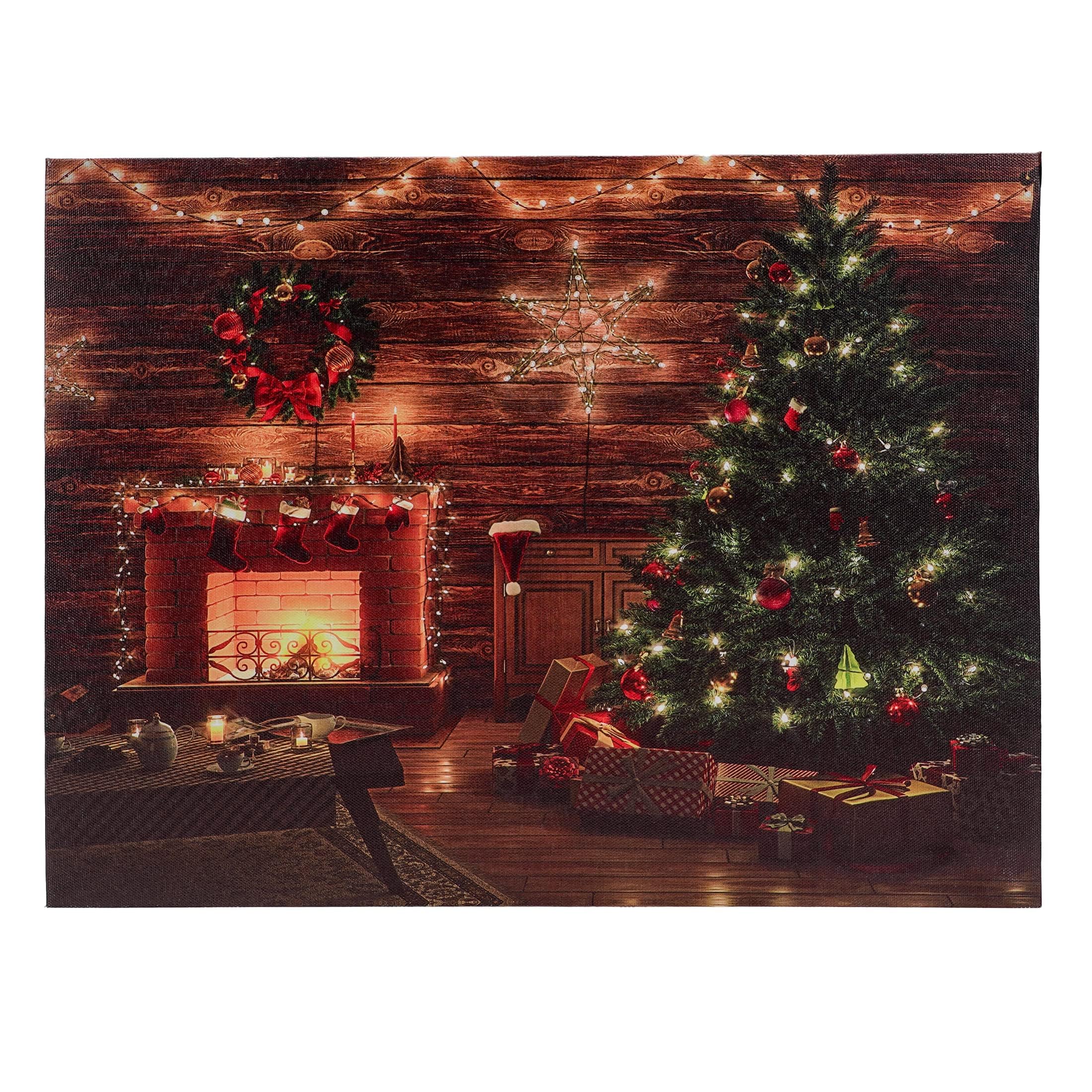 SOFFEE DESIGN 16 x 12 LED Christmas Canvas Prints Wall Art, Light Up Snowy Scene Picture for Holiday Decor, Battery Operated