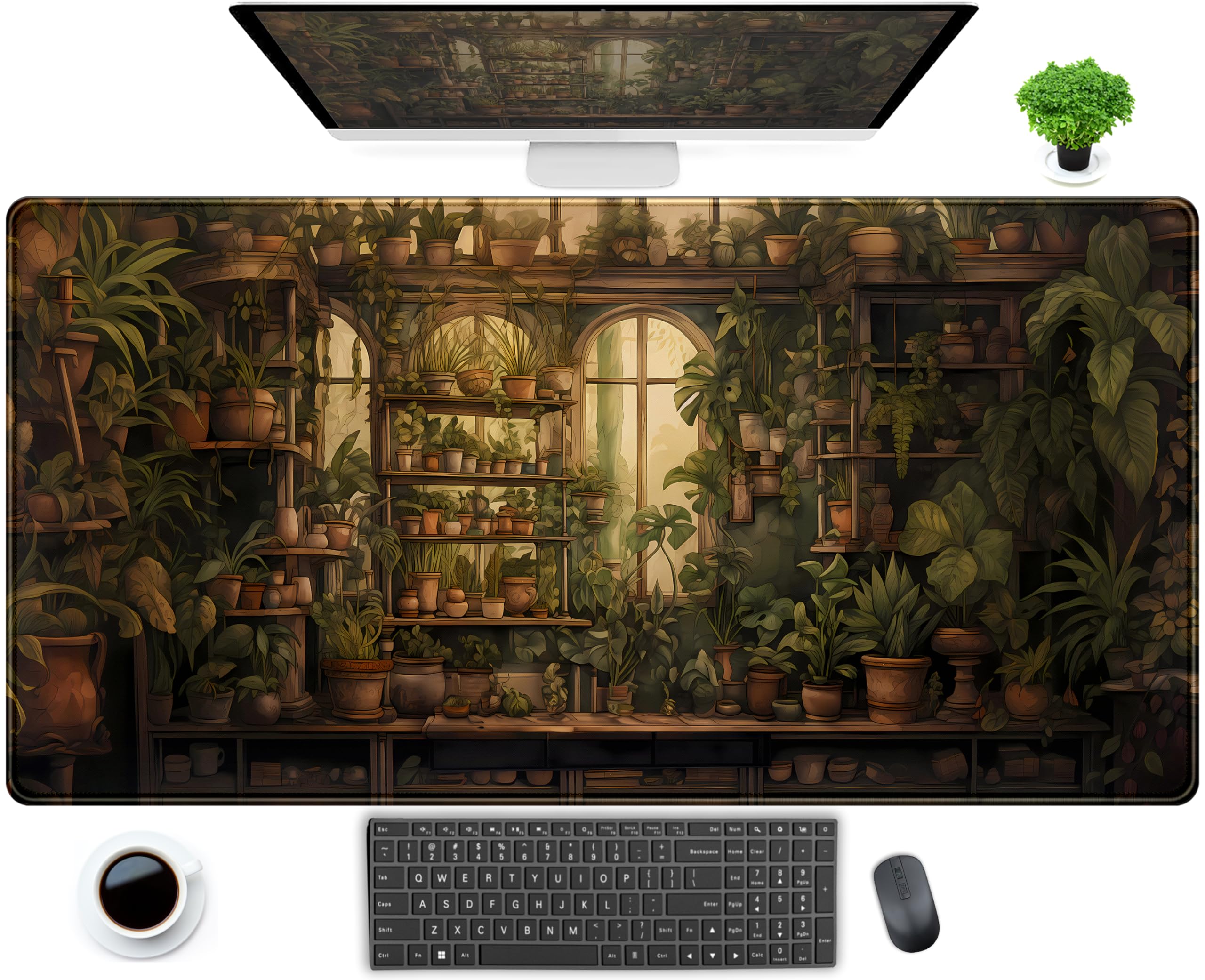 Green Retro Plant Lover Desk Mat Cute Sage Mouse Pad Xxl Large Extended Gaming Mousepad Anime Desk Pad 31.5X15.75 In, Aesthetic