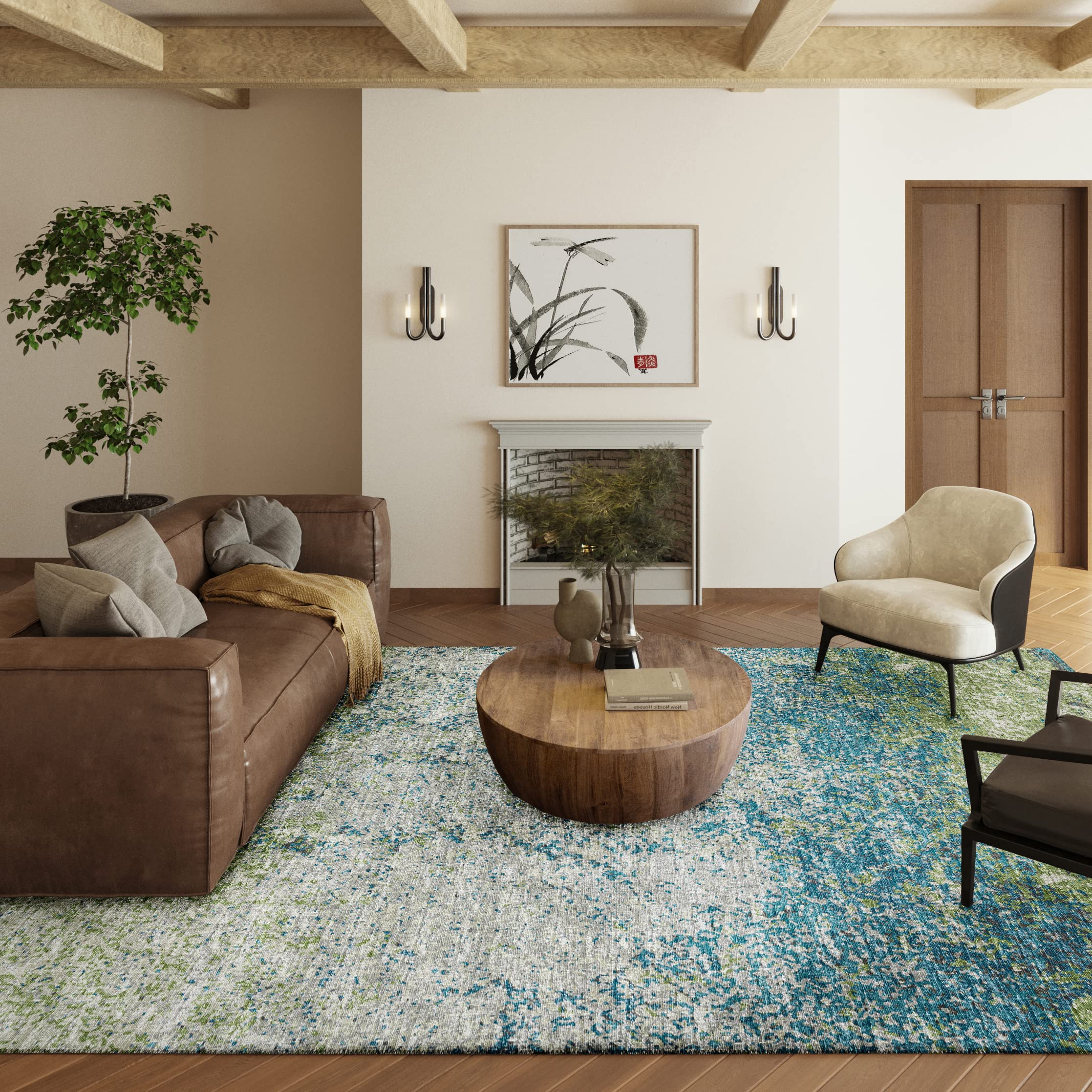 Addison Rugs Rylee Ary33 Green Washable 10' X 14' Indoor Outdoor Area Rug, Easy Clean, Machine Washable, Non Shedding, Bedroom, Entry, Living Room, Dining Room, Kitchen, Patio Rug