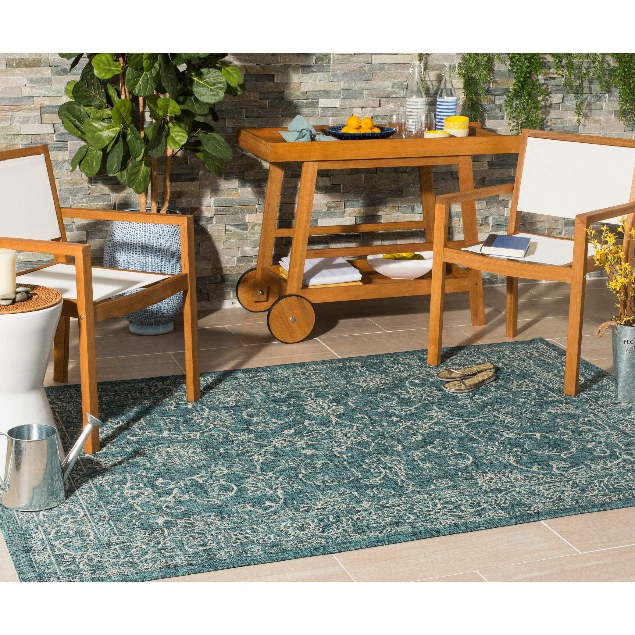 Safavieh Courtyard Collection Cy8680 Indoor/ Outdoor Non-Shedding Stain Resistant Patio Backyard Area Rug, 4' X 5'7', Turquoise
