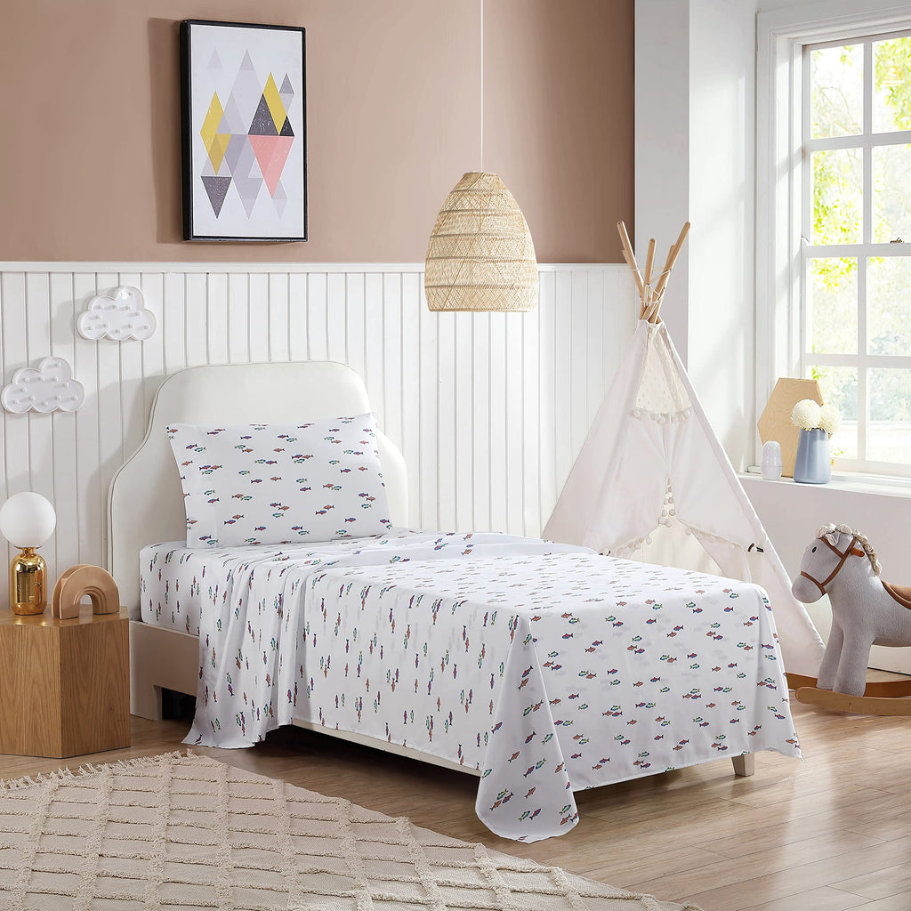 Eddie Bauer Kids - Twin Xl Sheets, Stain Resistant Kids Bedding, Ideal For Toddler Bedding Set (Fish Lake White, Twin Xl)