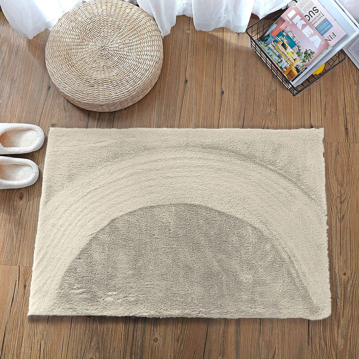 Luxe Home Rabbit Fur Soild Bath Mat Super Soft, AntiSlip, Washable, Rectangle, for Bathroom Door Mate, Bedroom Door Mats (Beige