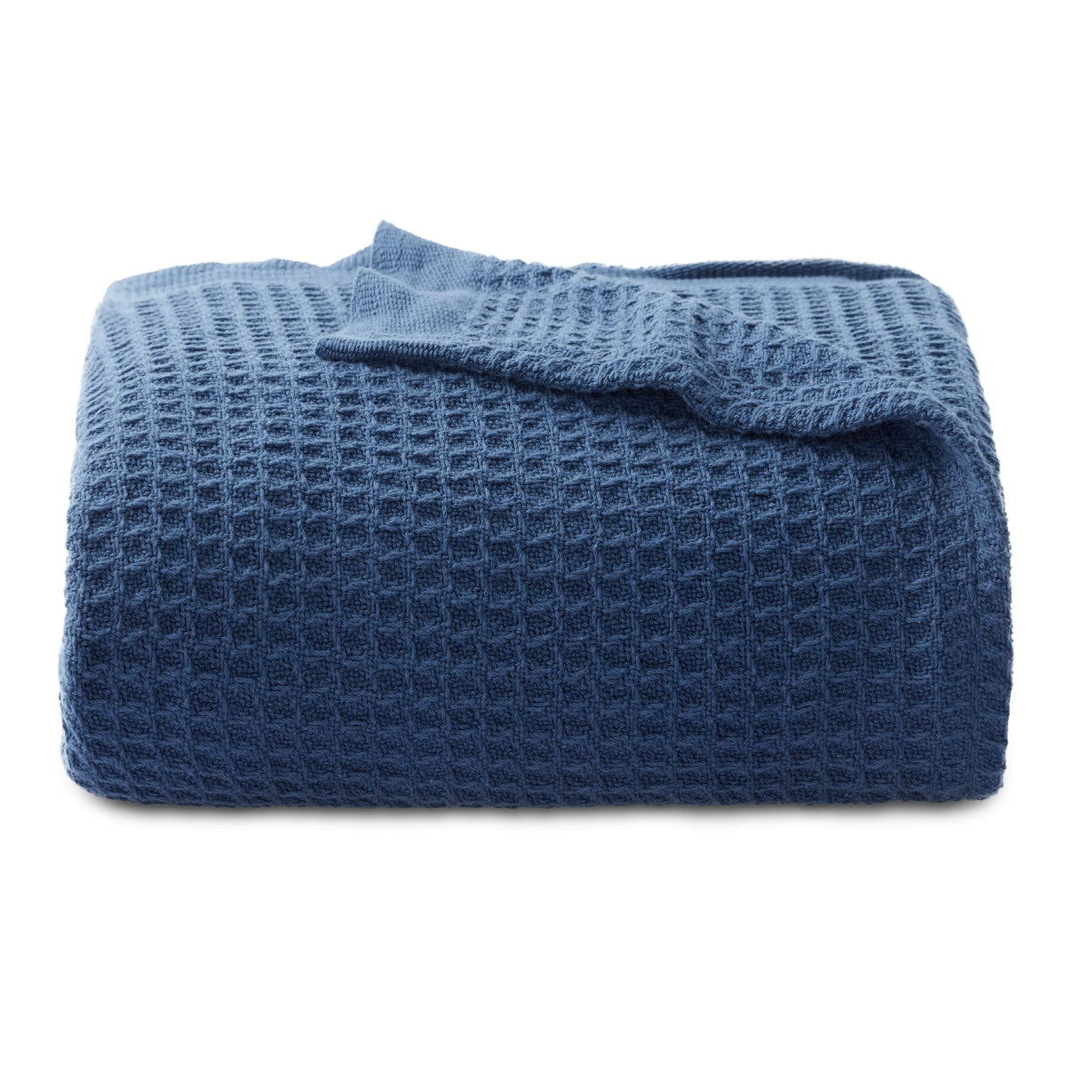Bedsure 100% Cotton Large Throw Blanket For Couch - Waffle Weave Navy Throw Blanket For Bed, Lightweight And Soft Fall Throw Bla