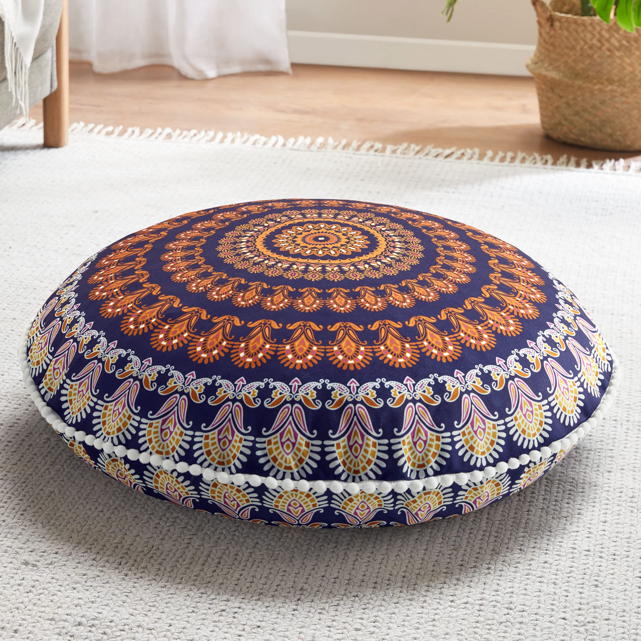 Codi Meditation Floor Pillows, Round Large Pillow Seating For Adults, Bohemian Mandala Circle Floor Cushion For Outdoor Fireplac