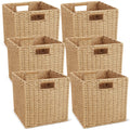 Newtay 6 Pcs Wicker Storage Baskets 13 x 13 in Cube Storage Bin Organizer Camel Square Foldable Wicker Baskets for Shelves Organ