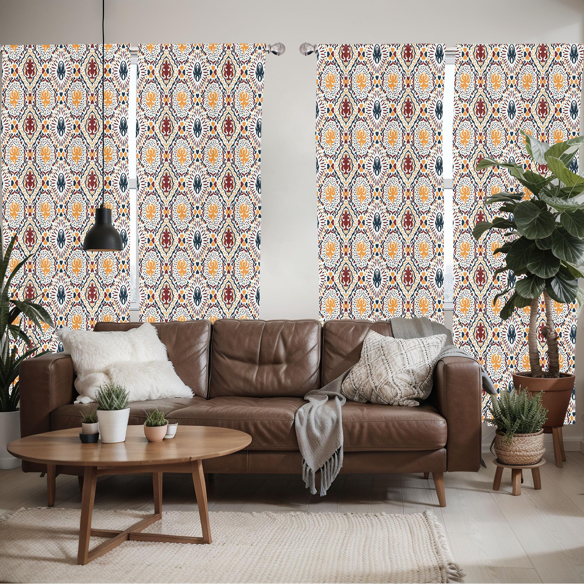 Ambesonne Boho Window Curtains Pack Of 2, Chevrons Strips And Dots With Hearts Vintage Like Print, Lightweight Set With Rod Pock