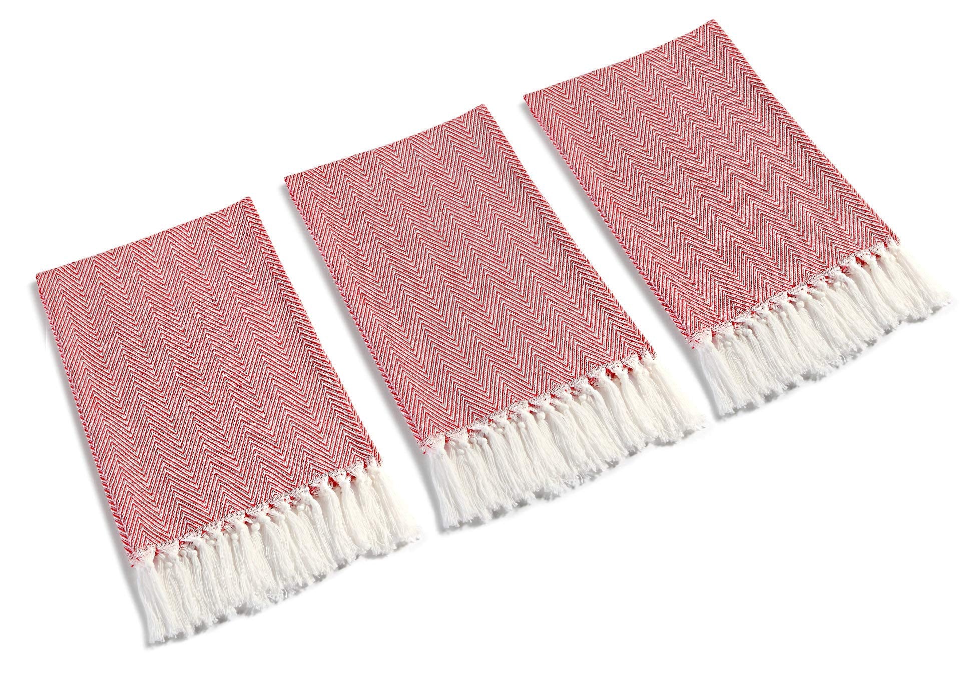 Mia sDream Tassels Cotton Bath Hand Towel Set Kitchen Tea Towel Dish Towels Set Napkin Washcloth 3 Pack 16inch X 24inch (Red)