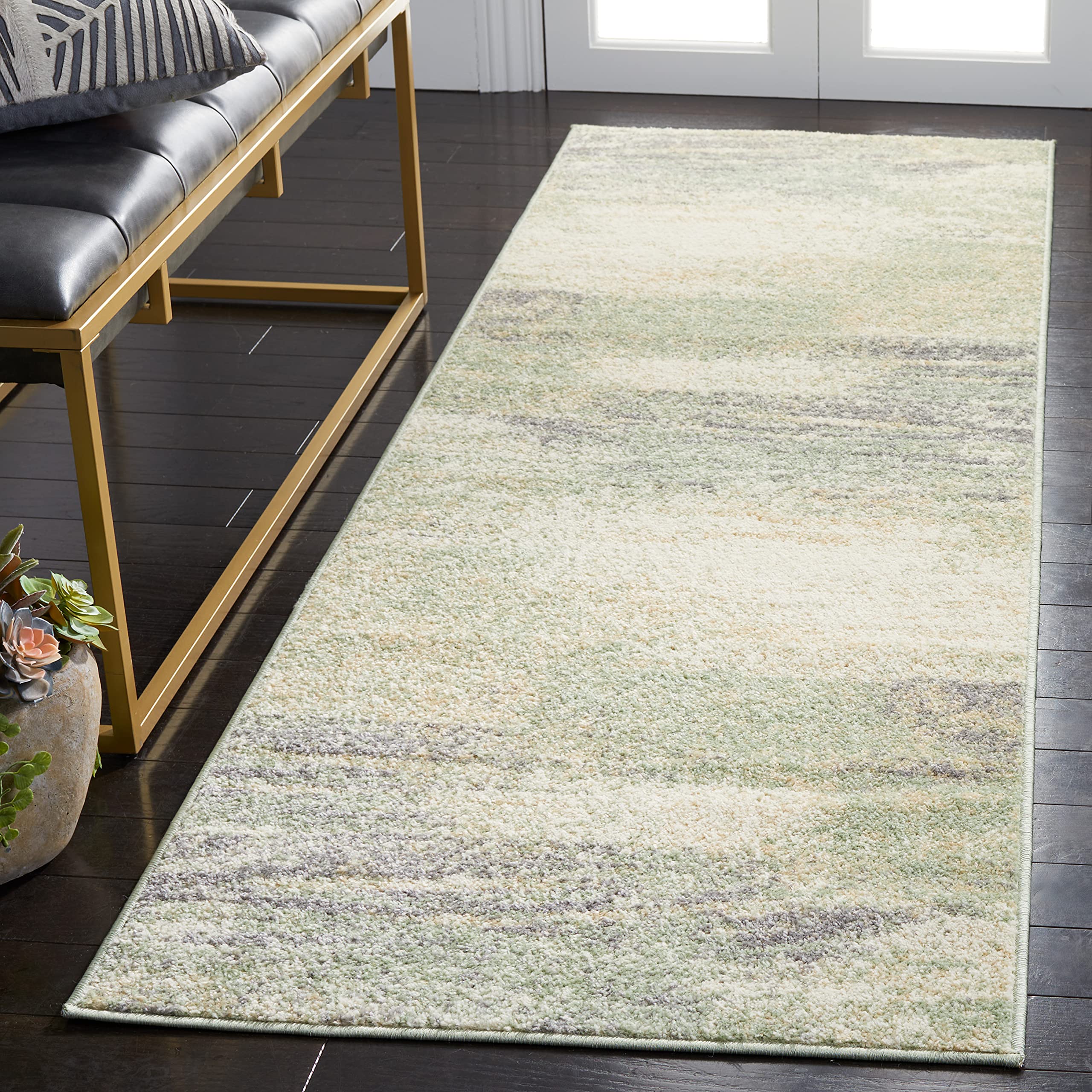 SAFAVIEH Adirondack Collection Area Rug - 26 x 22, Ivory & Sage, Modern Abstract Design, Non-Shedding & Easy Care, Ideal for H