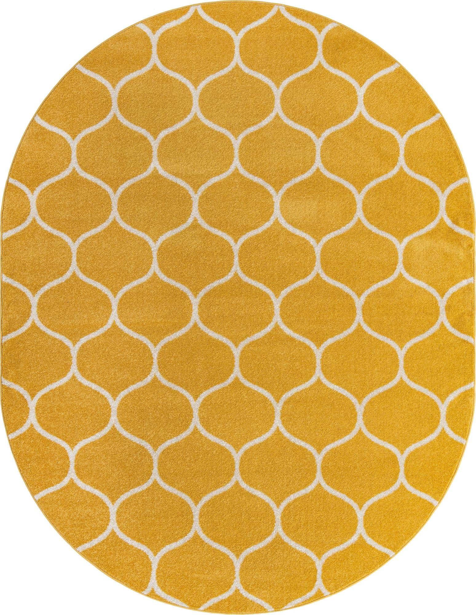 Unique Loom Trellis Frieze Collection Area Rug - Rounded (7' 10'' x 10' Oval, Yellow/ Ivory)