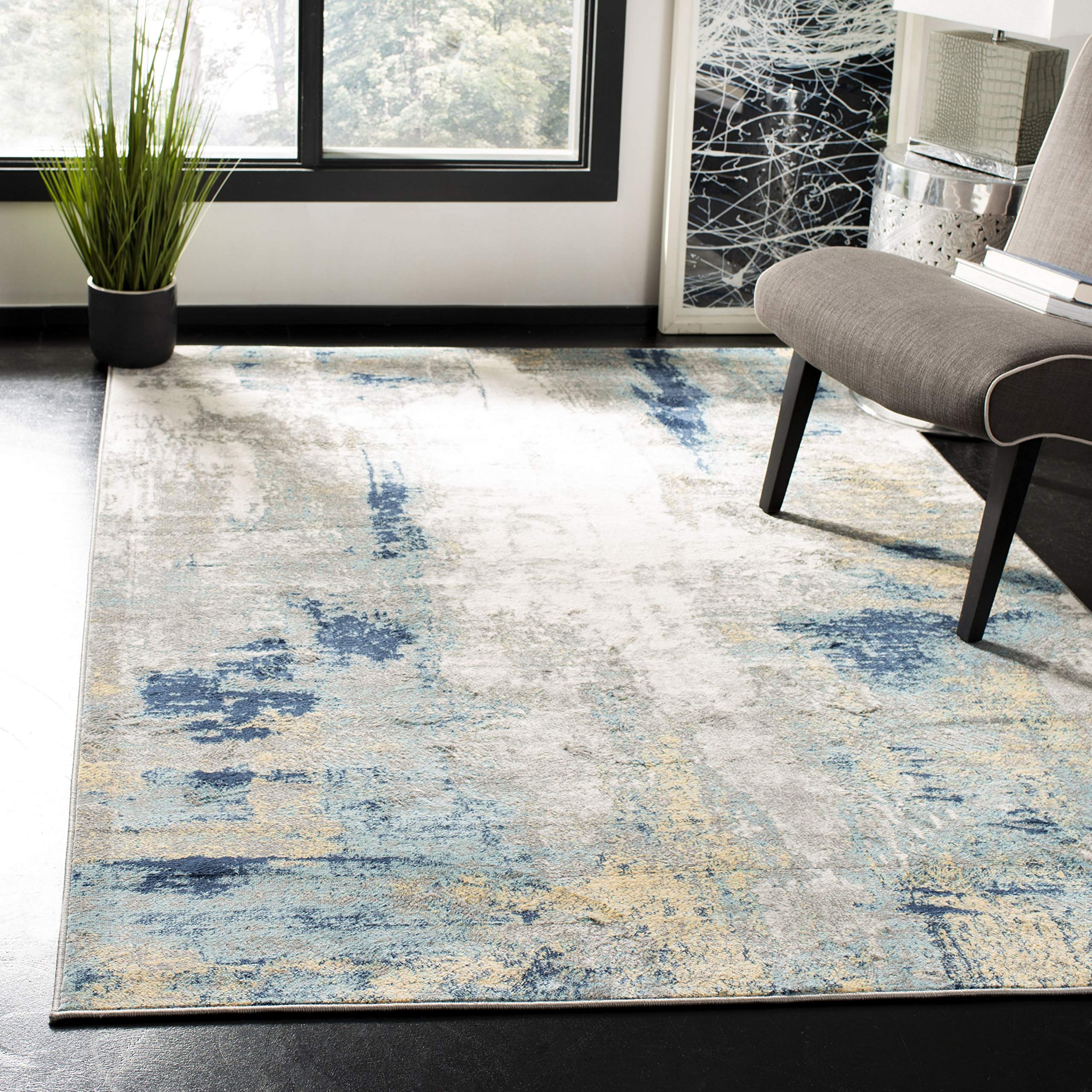SAFAVIEH Jasper Collection Area Rug - 9 Square, Grey & Gold, Modern Abstract Design, Non-Shedding & Easy Care, Ideal for High T