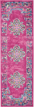 HomeRoots 100% Polypropylene 2’ x 6’ Fuchsia and Blue Distressed Runner Rug