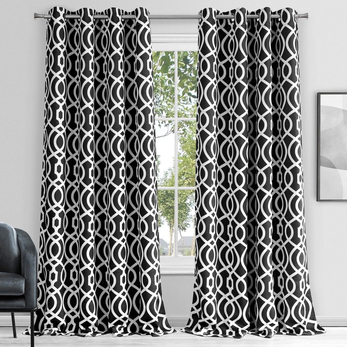 84' Jet Black Trellis Black Out Window Curtain Panel