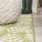 Jonathan Y Smb119D-5Sq Nevis Palm Frond Indoor Outdoor Area-Rug, Coastal Casual Country Easy-Cleaning,Bedroom,Kitchen,Backyard,Patio,Non Shedding 5' Square, Green/Cream