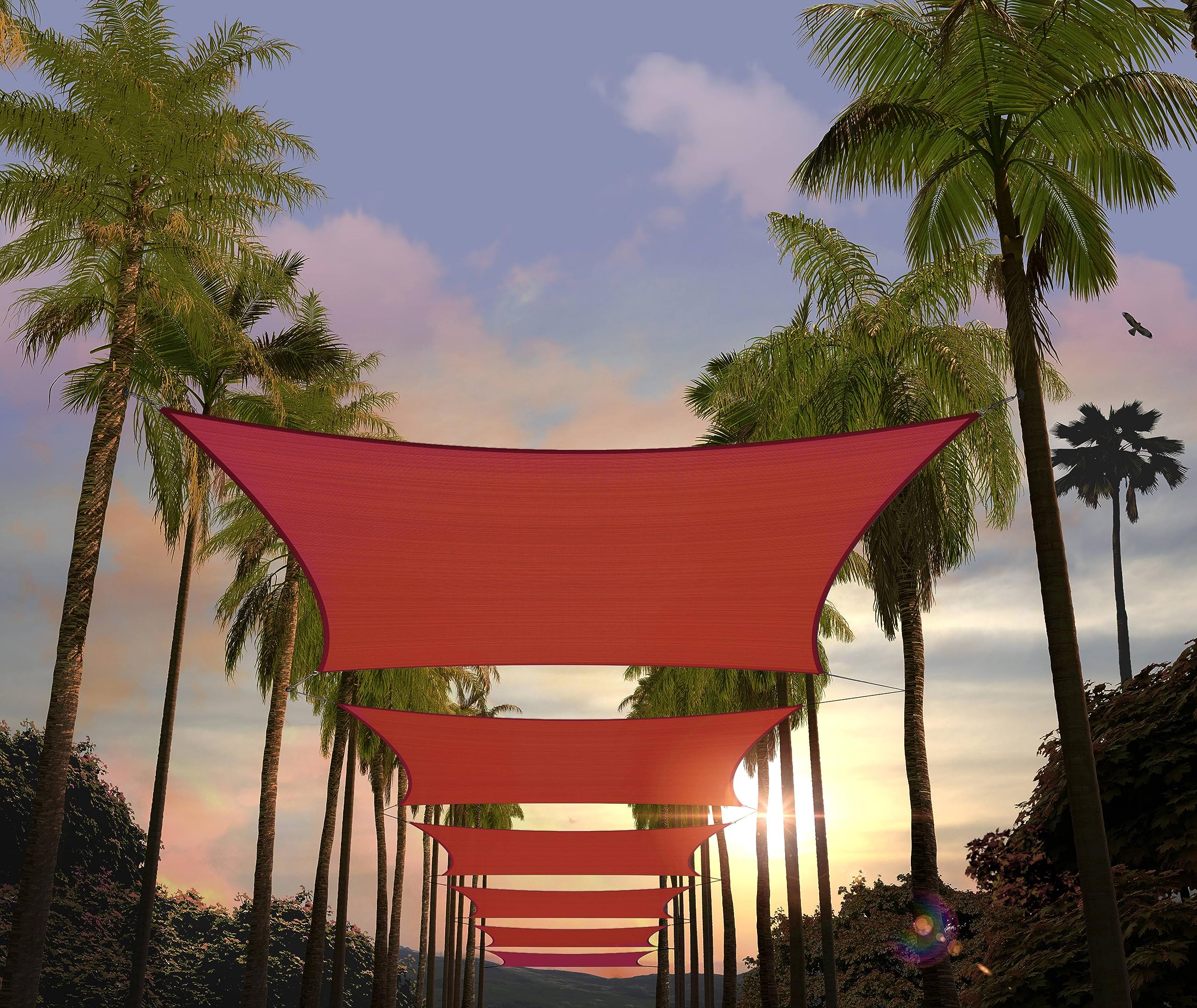 Amgo 14' X 16' Red Rectangle Sun Shade Sail Canopy Awning Upf50+ Agtapr1416, 95% Uv Blockage, Water & Air Permeable, Commercial