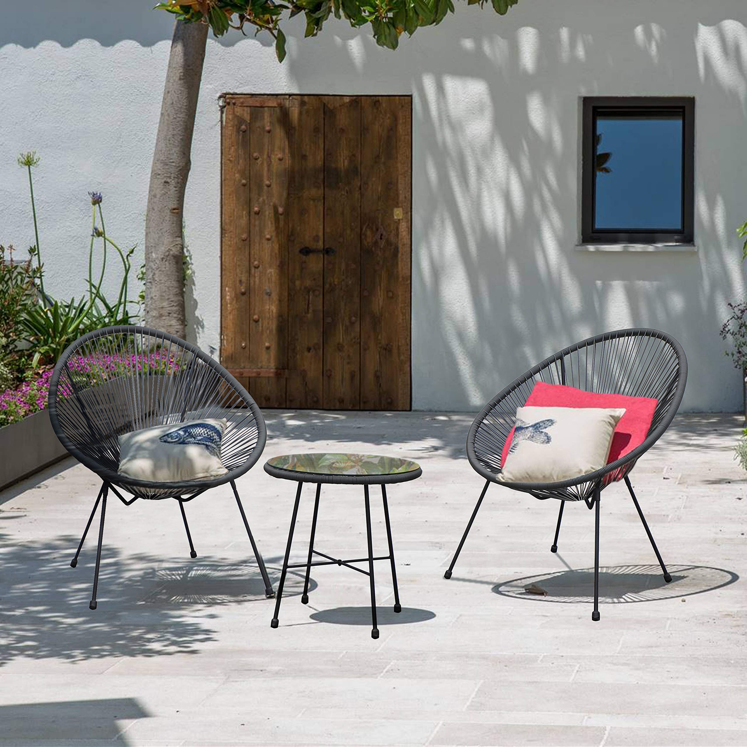 DUKAP Sassio 3 Piece Patio Seating Set with Two Chairs and One Coffee Table, Outdoor Conversation Seats with Weather and Water Resistance, Spacious Porch Furnitures for Ultimate Comfort | Grey