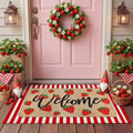 Tinideya 2 Pcs Strawberry Layered Door Mats Outdoor Cute Summer Strawberry Welcome Front Door Rugs Non Slip Floor Mats for Porch