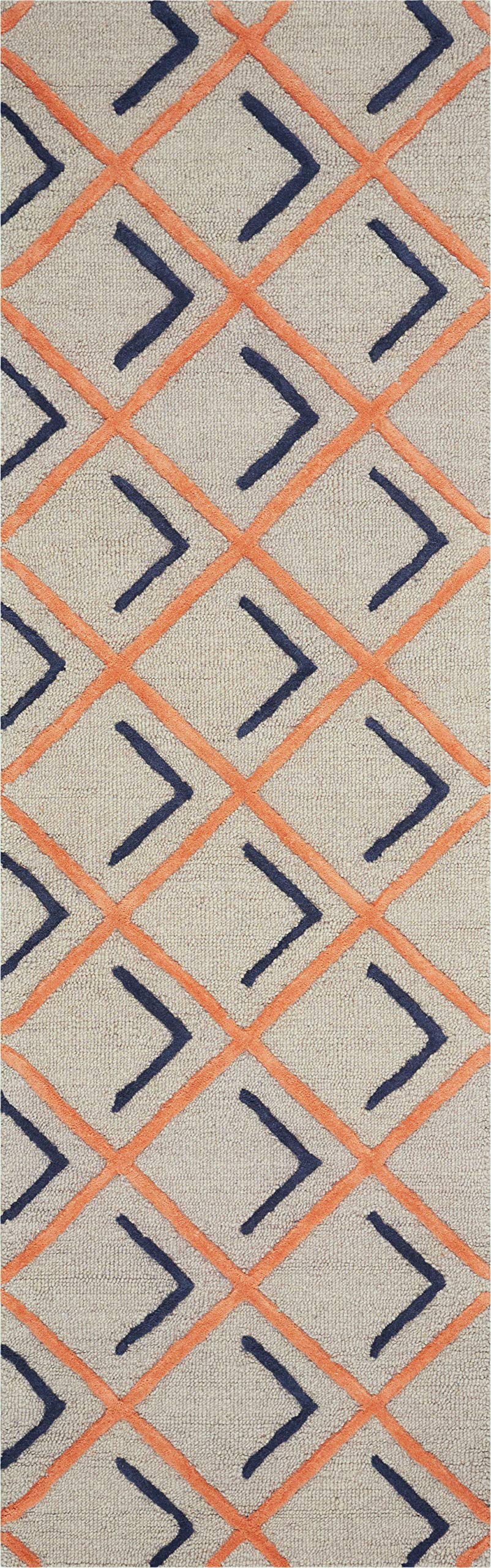 HomeRoots Tangerine/Indigo 2'3' x 7'6' Runner Wool Tangerine Indigo Area Rug