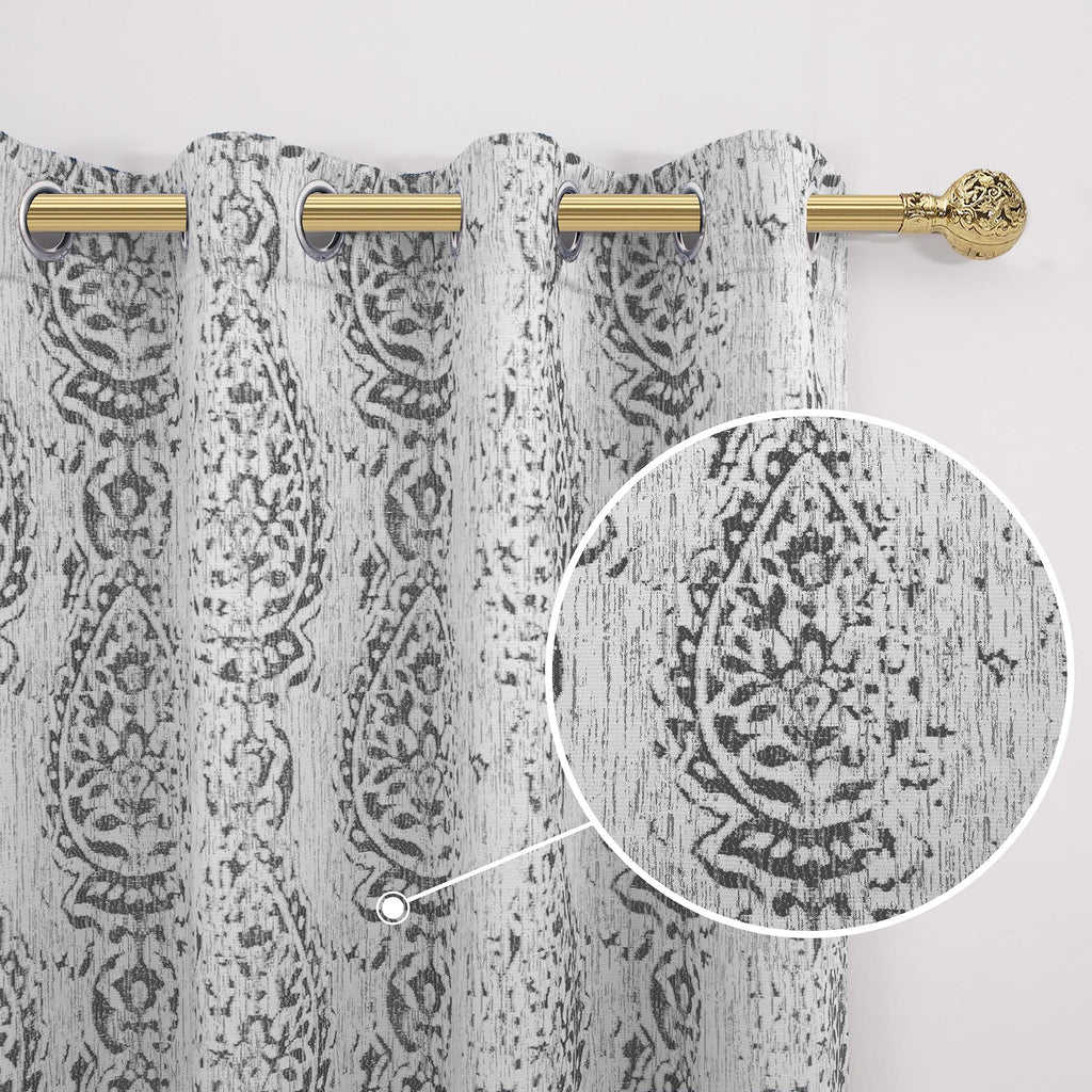 Mrs.Naturall Drapes 108 Inches Long Tall Curtains For High Ceiling Living Room 2 Panel With Damask Print Design Grommet Room Darkening Draperies For Sliding Glass Door,Grey And White