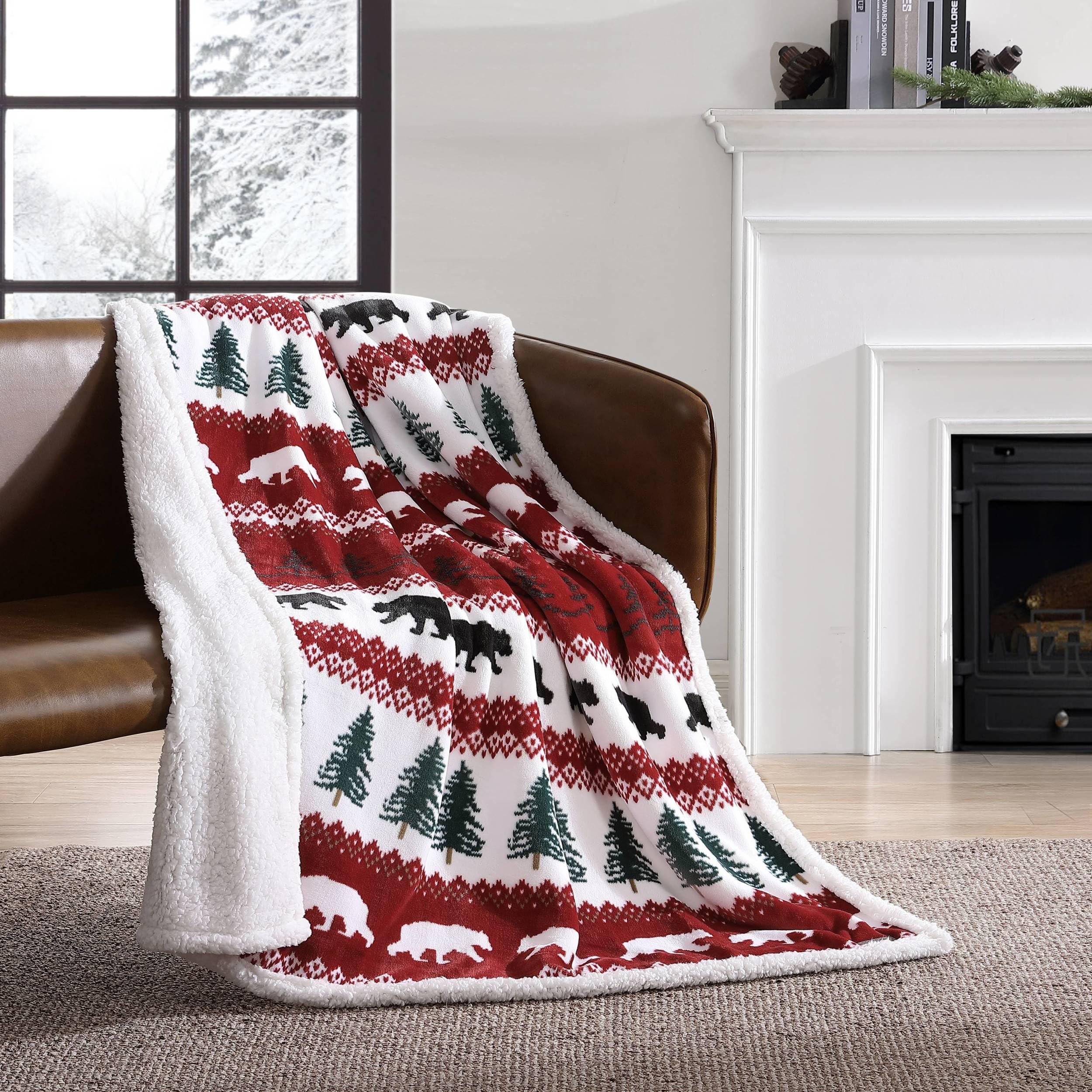 Eddie Bauer - Throw Blanket, Reversible Sherpa Fleece Bedding, Home Decor For All Seasons (Grizzly Peak Red, Throw)