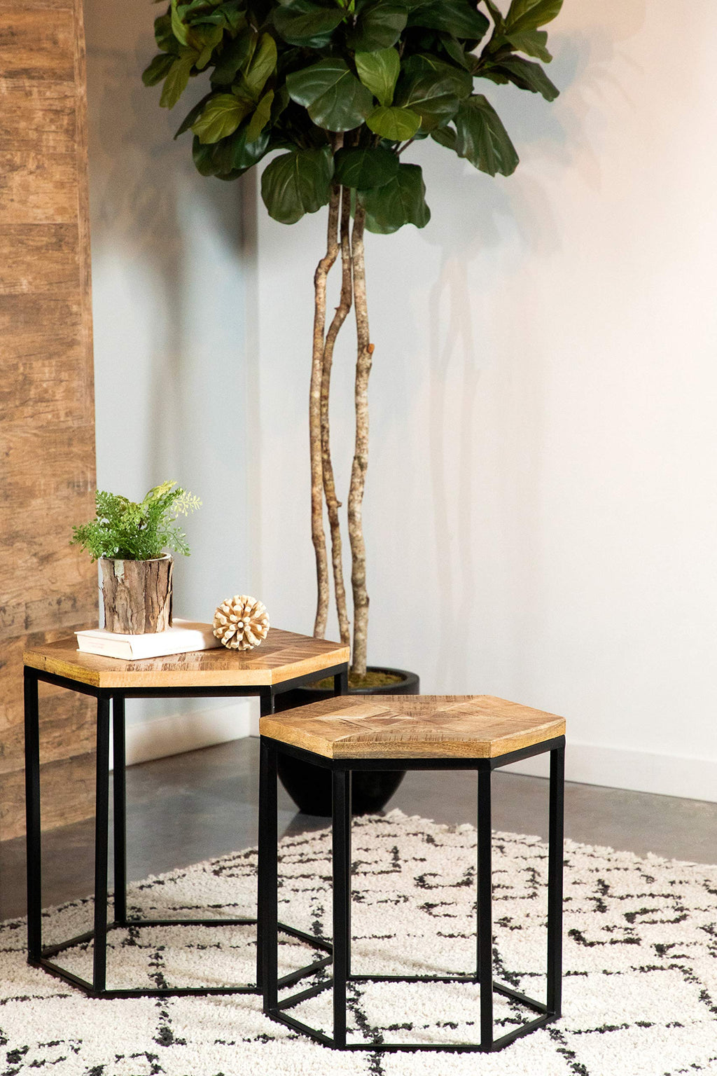 Coaster Home Furnishings 2-Piece Hexagon Nesting Tables Natural and Black