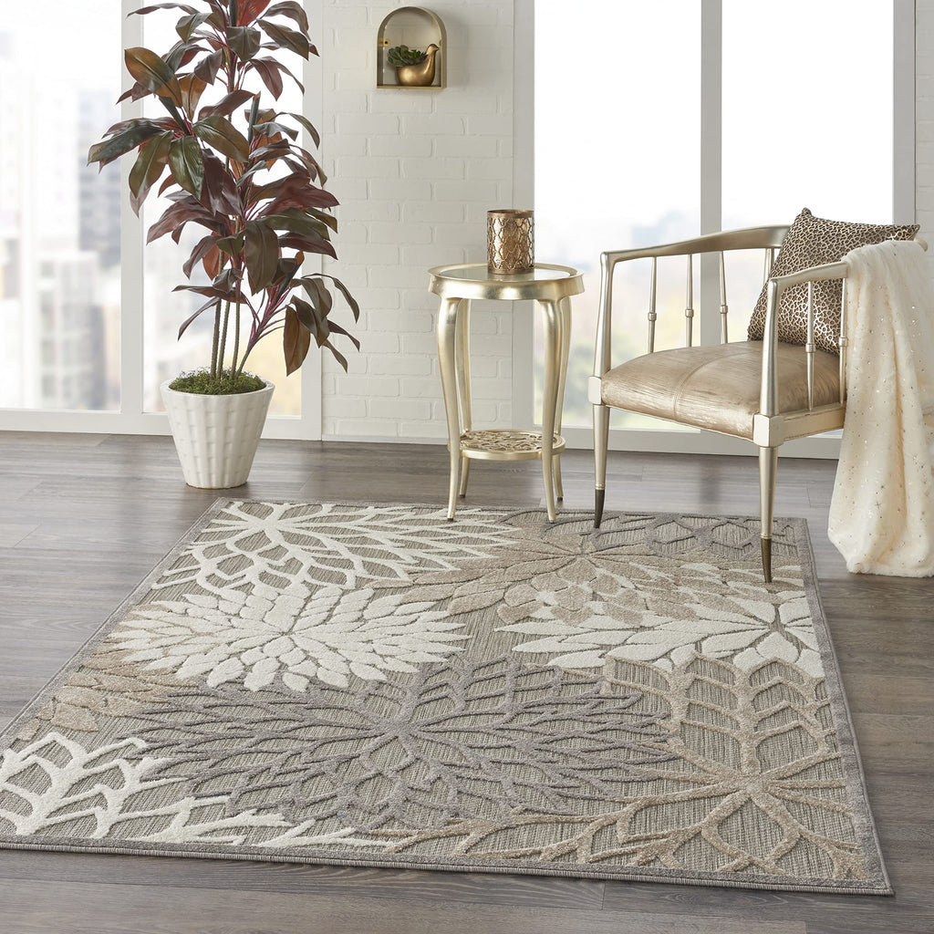 Nourison Aloha Indoor/Outdoor Area Rug 3' 6' X 5' 6', Natural, Rectangular Tropical Botanical Easy-Cleaning Non Shedding Bed Room Living Room Dining Room Deck Backyard Patio