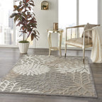 Nourison Aloha Indoor/Outdoor Area Rug 3' 6' X 5' 6', Natural, Rectangular Tropical Botanical Easy-Cleaning Non Shedding Bed Room Living Room Dining Room Deck Backyard Patio