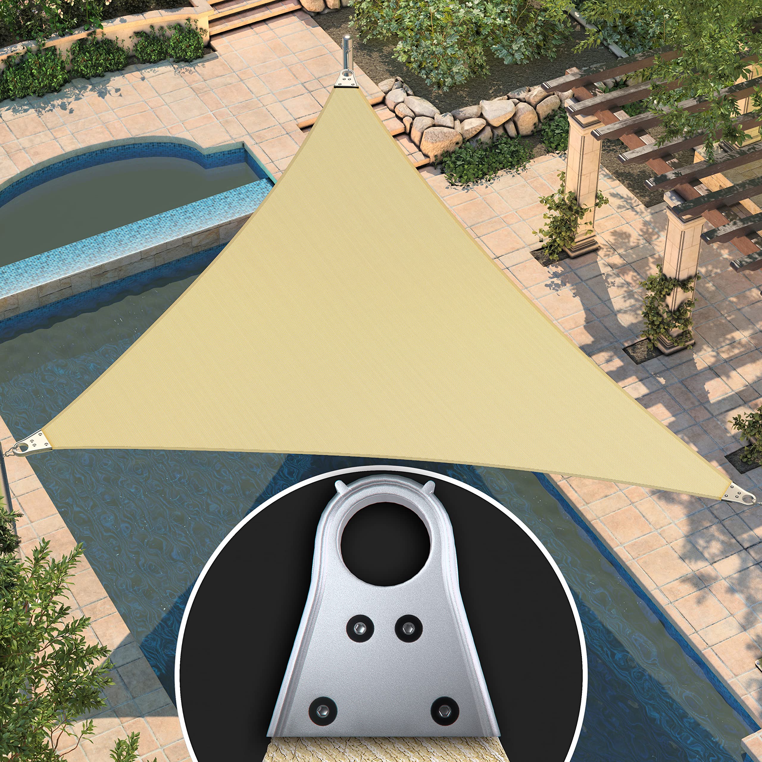 Amgo 19' X 34' X 38.95' Beige Triangle Super Ring Sun Shade Sail Order To Make Upf50+ Agsrt Canopy Awning Shades For Patio, 98%