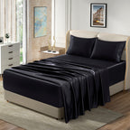 Homiest 4Pcs Extra Deep Pocket Satin Sheets Full Size Bed Set, 18-24 Inch Deep Pocket Bed Sheets Black Satin Sheet Set, Silky Satin Bedding Set Luxury Fitted Sheet Set Fits Ultra Deep Mattress