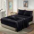 Homiest 4Pcs Extra Deep Pocket Satin Sheets Queen Size Bed Set, 18-24 Inch Deep Pocket Bed Sheets Black Satin Sheet Set, Silky S