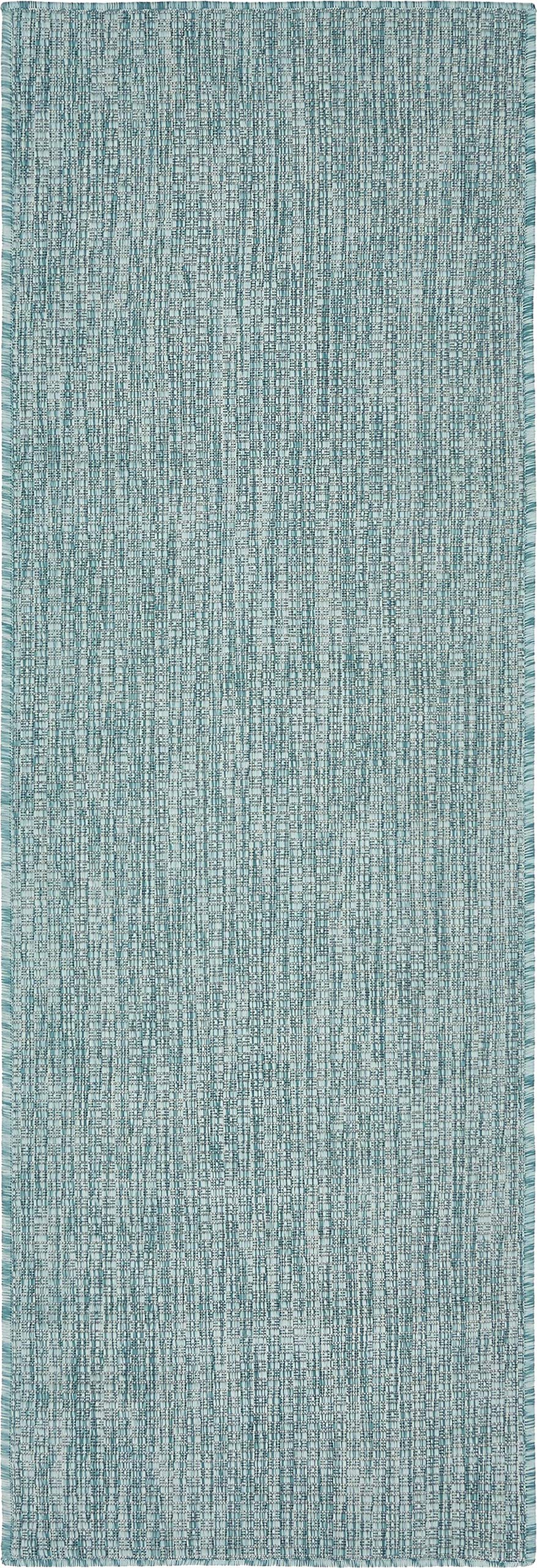 Unique Loom Collection Casual Transitional Solid Heathered Indoor/Outdoor Flatweave Area Rug (2' X 6' 1' Runner, Aquamarine/Ivo
