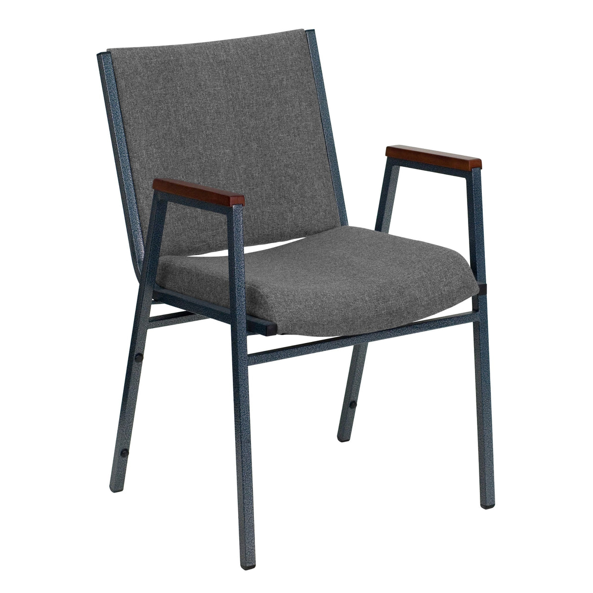 Flash Furniture HERCULES Series Heavy Duty Gray Fabric Stack Chair with Arms and Ganging Bracket