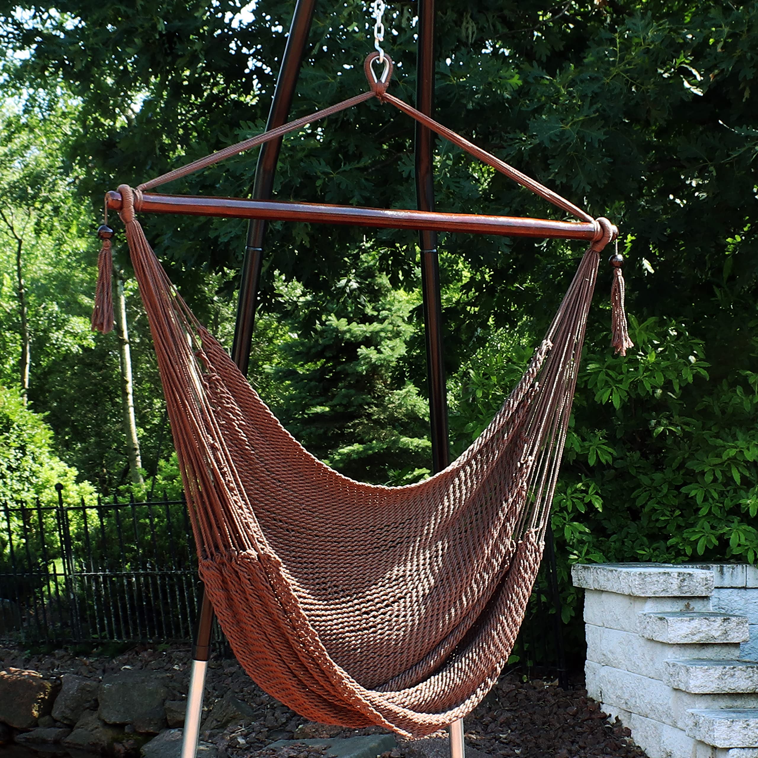 Sunnydaze Indoor/Outdoor Caribbean Xl Hanging Hammock Chair Swing - Soft-Spun Polyester Rope - 300-Pound Capacity - Mocha