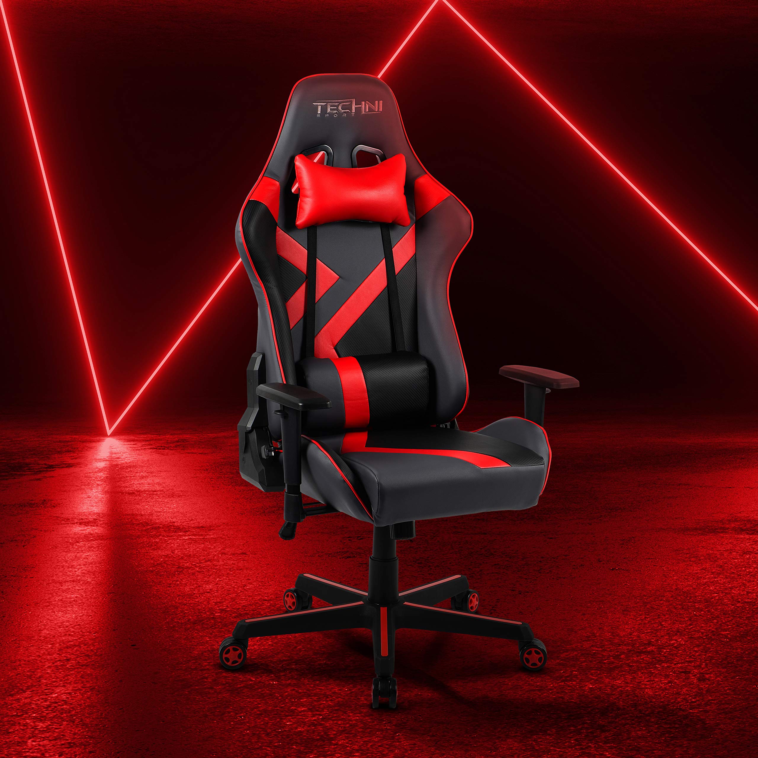 Techni Sport Pc Gaming Chair With Foam Seat And Padded Arms, Reclining Office Chair With Height And Tilt Adjustment, Red