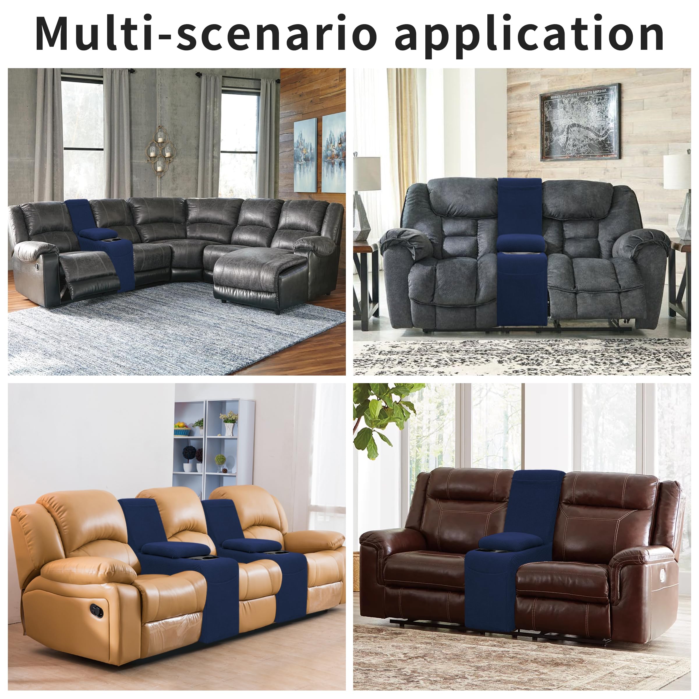 Easy-Going 2-Piece Recliner Console Cover For Reclining Loveseat Covers Stretch Jacquard Middle Console Cover For Recliner Couch And Sofa Navy
