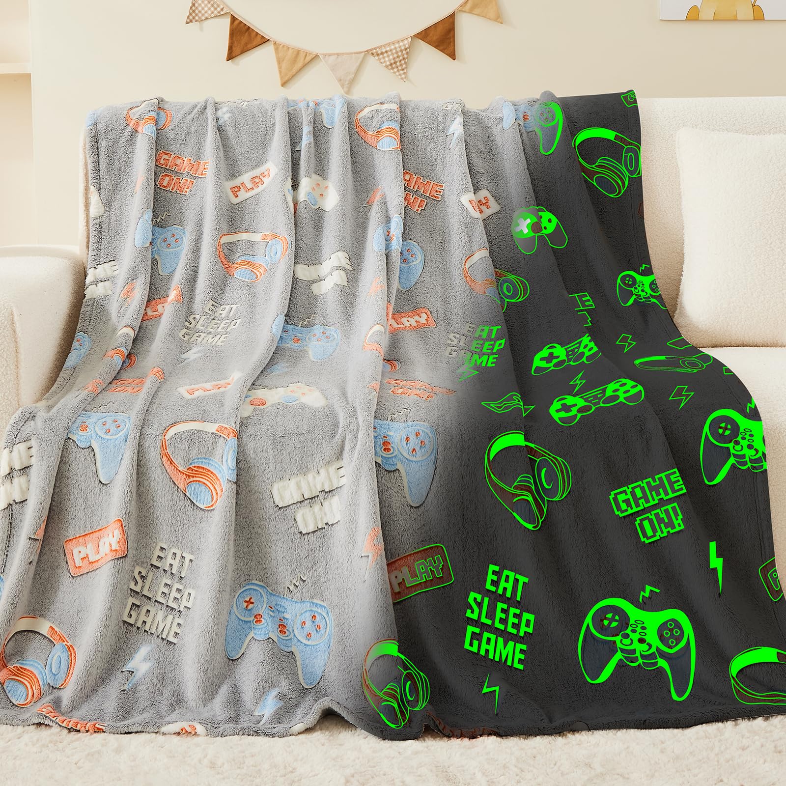 Inhand Glow In The Dark Blanket Gaming Controller Kids Throw Blanket Gamer Gift Toys For Kids Boys Game Gamepad Presents Birthda