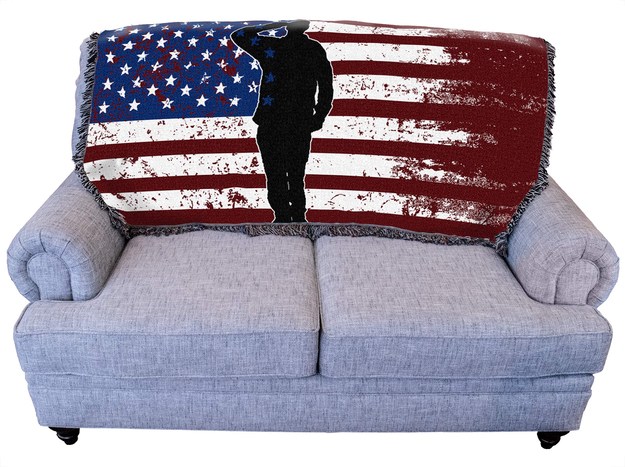 Pure Country Weavers Soldier Salute 1 American Flag Blanket - Gift Military Tapestry Throw For Back Of Couch Or Sofa - Woven Fro