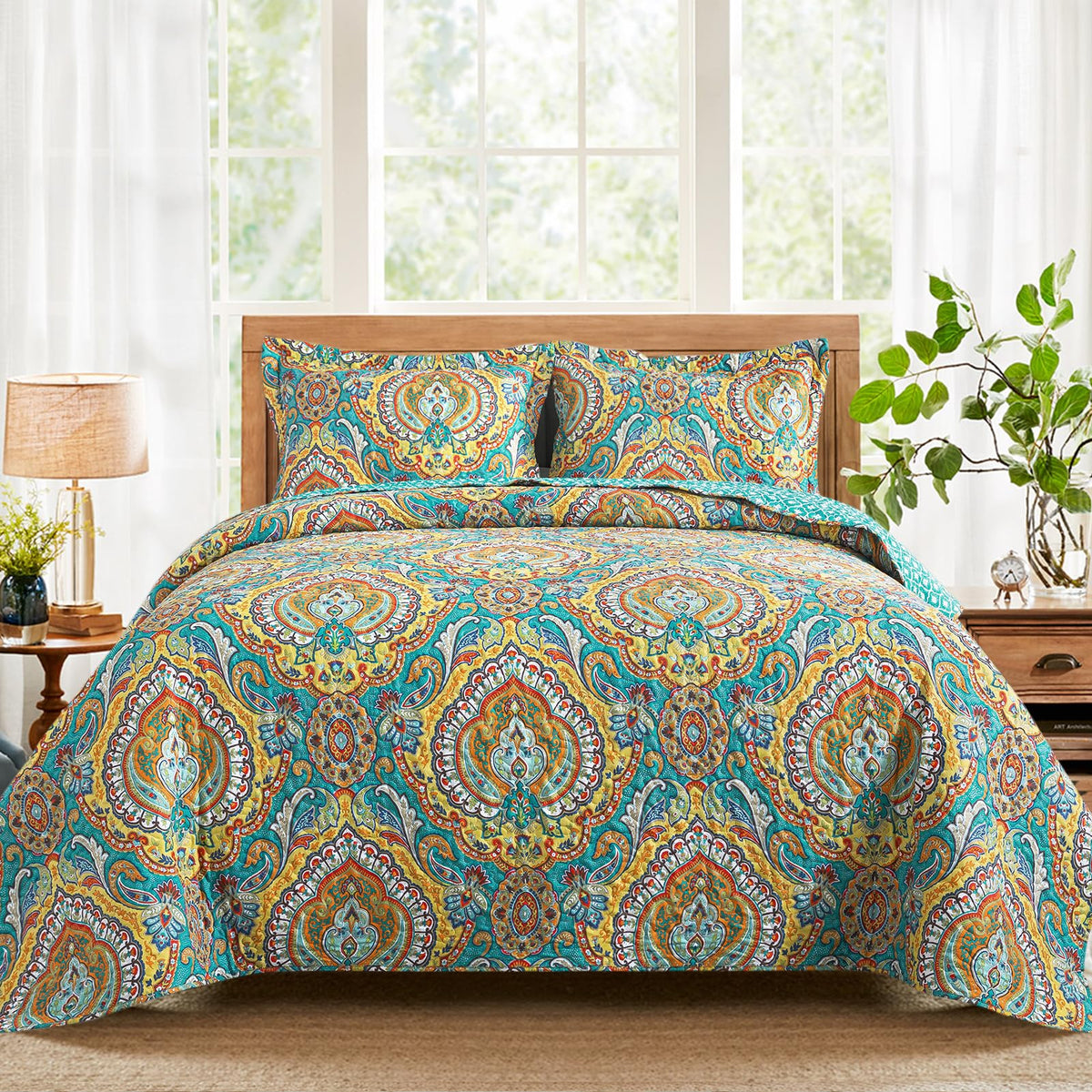 Twinrun King Size Quilt Bedding Set, Lightweight Floral Bedspread King Size (96 * 108 Inch) For Bed, 3 Pieces King Size Coverlet
